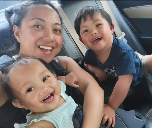 mom with son and baby and bunso bag