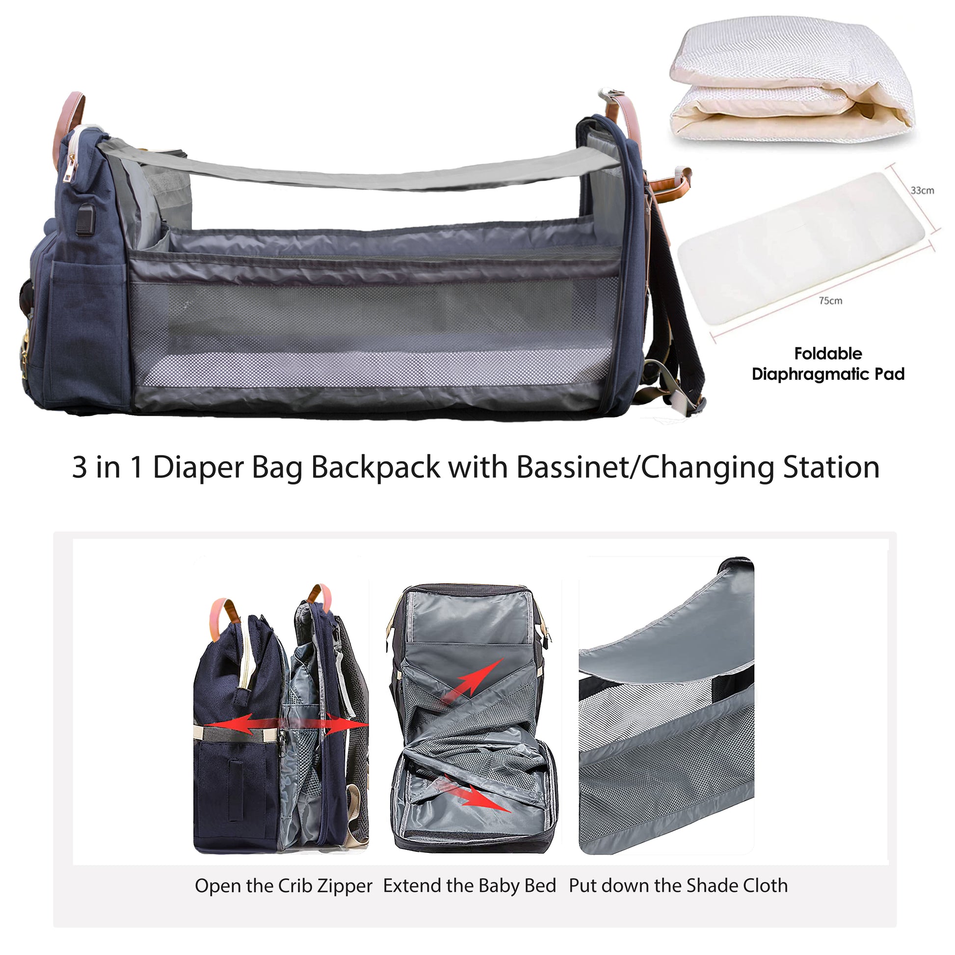 Diaper Bag with Changing Station Diaper Backpack with USB Charging Por –  SayOneYes Officials