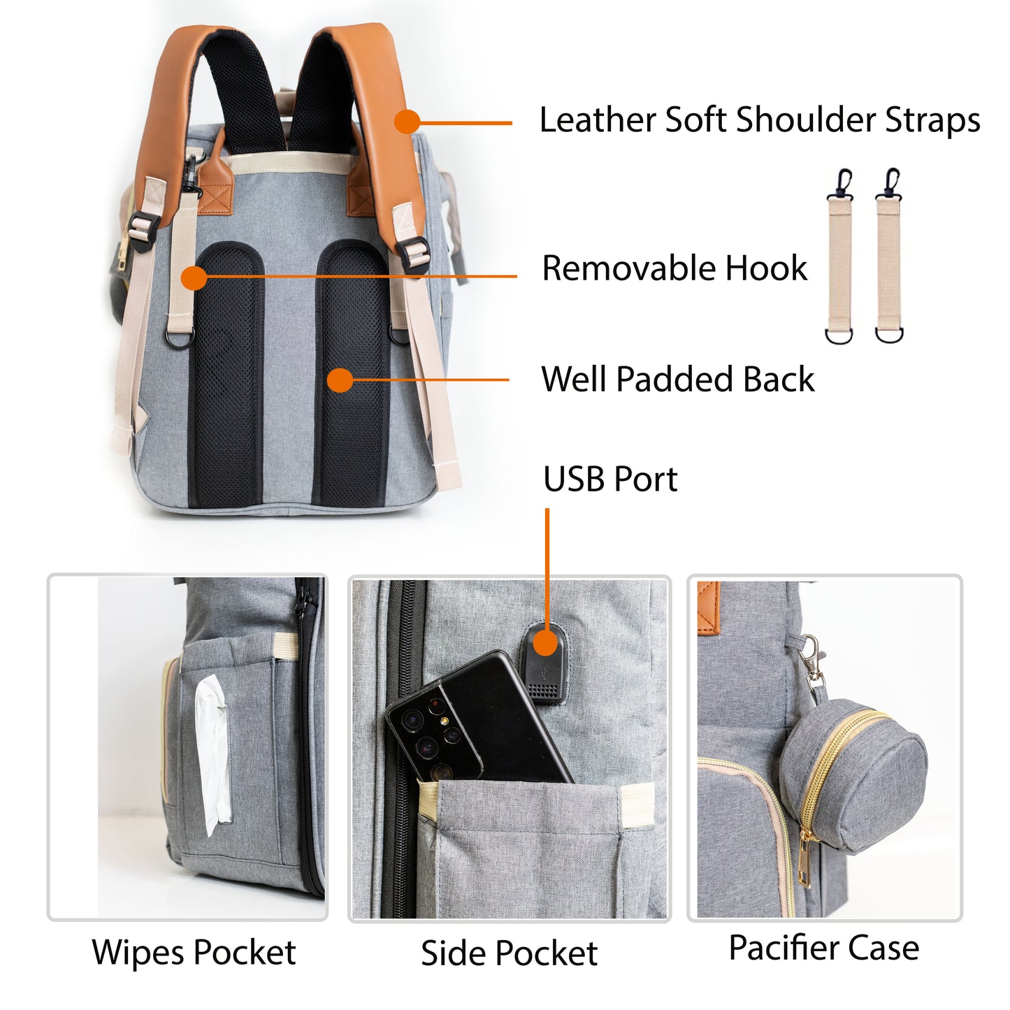 Multifunctional stylish diaper bags with leather straps – Bunso